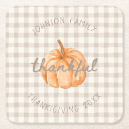 Porta-copo De Papel Quadrado Nome da Família Personalizado Agradecido Gingham N