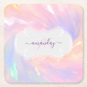 Porta-copo De Papel Quadrado Nome da Princesa Monograma Unicórn Quinceañera R