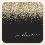 Porta-copo De Papel Quadrado Nome da Rapariga do Monograma do Script Glitter Pr<br><div class="desc">Portas copos de papel com nome de monograma de script Glitter preto e Dourado de brilho. Isso faz a formatura perfeita,  aniversário,  casamento,  chá de panela,  aniversário,  chá de fraldas ou presente de festa de solteira para alguém que ama luxo de vidro e estilos quíticos.</div>