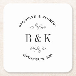 Porta-copo De Papel Quadrado Nome de casal de casamento floral botânico monogra
