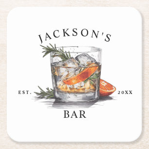 Porta-copo De Papel Quadrado Nome de Cocktail de Whisky com Estilo & Ano do Bar