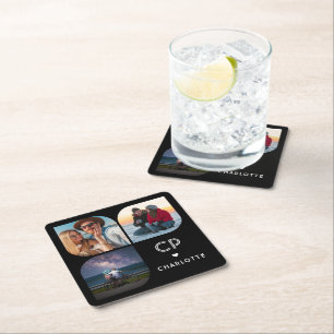 Porta-copo De Papel Quadrado Nome de Monograma 3 Foto Moderno Simples Tendência