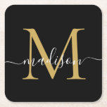 Porta-copo De Papel Quadrado Nome de Script Dourado Clássico do Monograma Moder<br><div class="desc">Elegante Moderno Personalizado Dourado Monograma Nome do Script Inicial de Papel</div>