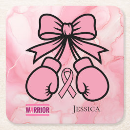 Porta-copo De Papel Quadrado Nome do Guerreiro do Cancer Mama Marmoreado Rosa M
