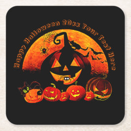 Porta-copo De Papel Quadrado Nome do Halloween Ano 20xx Glow Pumpkin Web