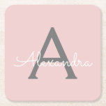 Porta-copo De Papel Quadrado Nome do Monograma da Rapariga da Cinza Rosa Escamo<br><div class="desc">Cor-de-rosa e Cinza Simples Script Monogramas Name Portas copos de papel. Isso faz a formatura perfeita,  aniversário,  casamento,  chá de panela,  aniversário,  chá de fraldas ou presente de festa de solteira para alguém que ama luxo de vidro e estilos quíticos.</div>