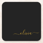 Porta-copo De Papel Quadrado Nome do Monograma Rapariga de Script Moderno Doura<br><div class="desc">Portas copos de papel com nome de monograma de script simples preto e Dourado. Isso faz a formatura perfeita,  aniversário,  casamento,  chá de panela,  aniversário,  chá de fraldas ou presente de festa de solteira para alguém que ama luxo de vidro e estilos quíticos.</div>