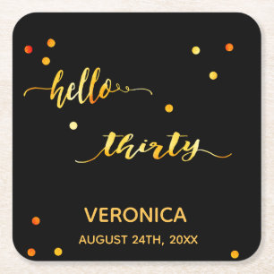 Porta-copo De Papel Quadrado nome do script do aniversário de 30 anos black gol