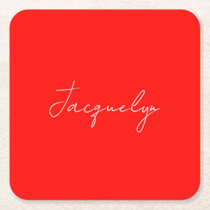 Porta-copo De Papel Quadrado Nome minimalista elegante de cor vermelha
