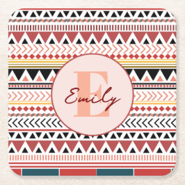 Porta-copo De Papel Quadrado Nome Personalizado Aztec Elegance Quente Padrão Ét