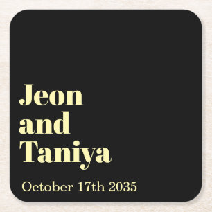 Porta-copo De Papel Quadrado Nome Personalizado Casamento Mínimo Moderno Simple