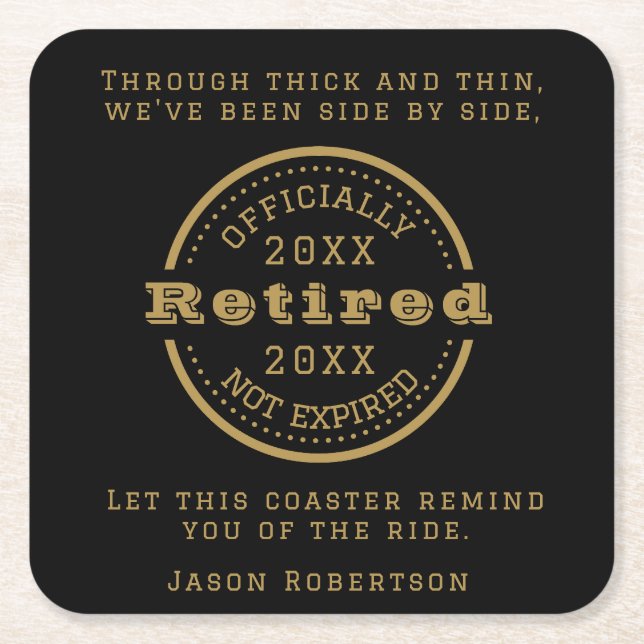 Porta-copo De Papel Quadrado Nome Personalizado Data de Aposentação Favor para  (Frente)