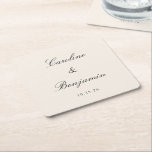 Porta-copo De Papel Quadrado Nome Personalizado de Casamento Elegante do Script<br><div class="desc">Na moda Formal Classic Tradicional Script Elegante Convite de Casamento Personalizado Porta copos de Papel Quadrado em Ivory Cream</div>
