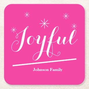 Porta-copo De Papel Quadrado Nome Personalizado de Joyful Moderno - Cor-de-rosa