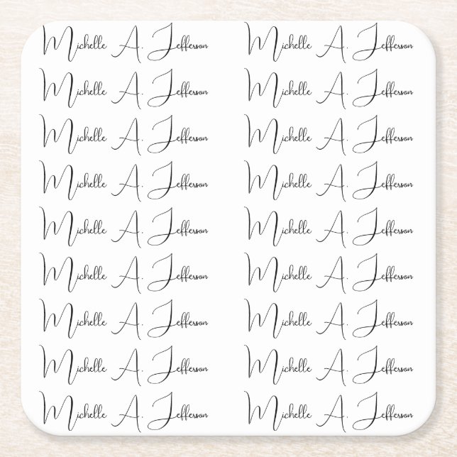 Porta-copo De Papel Quadrado Nome Personalizado de Tendência Criativa de Caligr (Frente)