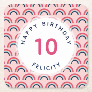 Porta-copo De Papel Quadrado Nome personalizado do partido arco-íris Idade Azul