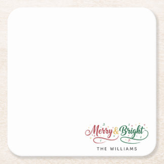Porta-copo De Papel Quadrado Nome Personalizado Merry & Bright Script Minimalis