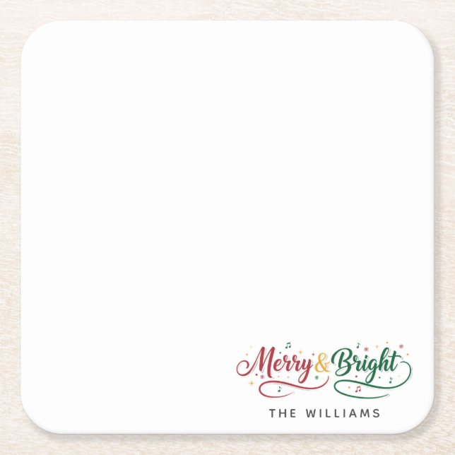 Porta-copo De Papel Quadrado Nome Personalizado Merry & Bright Script Minimalis (Frente)