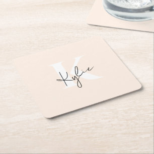 Porta-copo De Papel Quadrado Nome Personalizado Monograma Moderno em Cor de Pês
