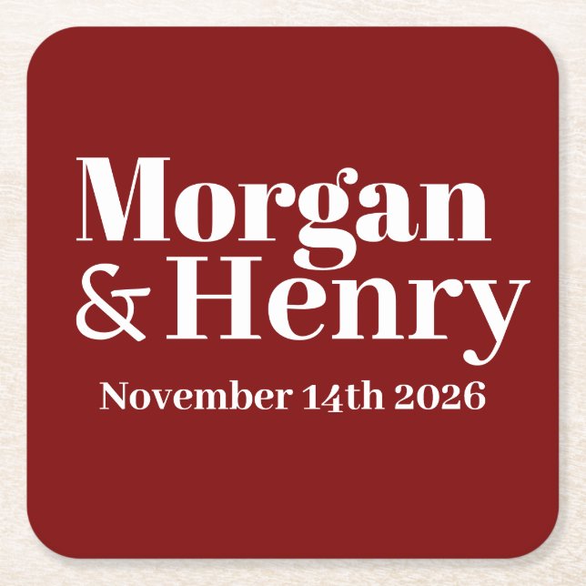 Porta-copo De Papel Quadrado Nome Personalizado Simples Casamento Mono Elegante (Frente)