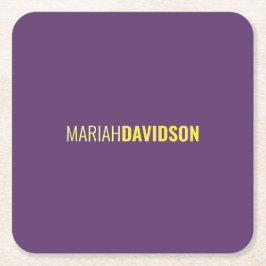 Porta-copo De Papel Quadrado Nome profissional mínimo Indigo & Amarelo