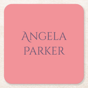 Porta-copo De Papel Quadrado Nome Próprio Simples Rosa Profissional Moderno