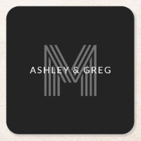 Nome Retro Moderno Editável Monograma Preto e Cinz