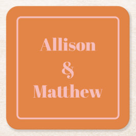 Porta-copo De Papel Quadrado Nomes cor-de-rosa e laranja minimalistas retrormod