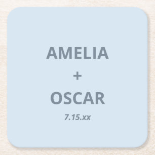Porta-copo De Papel Quadrado Nomes Data Casamento Moderno Azul Macio Personaliz