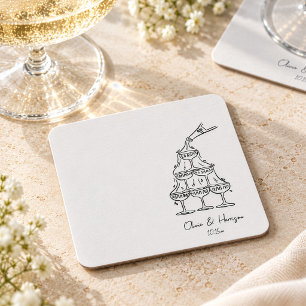 Porta-copo De Papel Quadrado Nomes de Roteiro de Casamento de Torre de Champanh