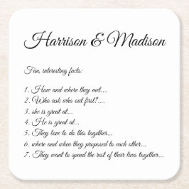 Porta-copo De Papel Quadrado Nomes de Script de Casamento Casal Fatos Divertido