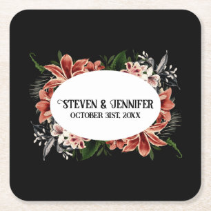Porta-copo De Papel Quadrado Nomes Personalizados de Casamento Escuro e Moody