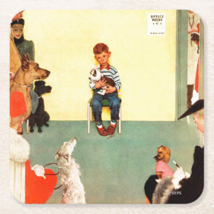 Porta-copo De Papel Quadrado Nos veterinários por Norman Rockwell