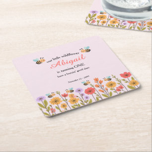Porta-copo De Papel Quadrado Nossa Pequena Flor Silvestre Floral Abelha 1º Aniv