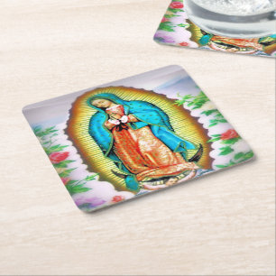 Porta-copo De Papel Quadrado Nossa Senhora de Guadalupe Floral