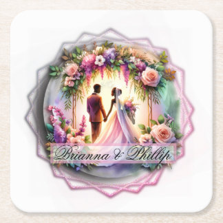 Porta-copo De Papel Quadrado Nosso Amor Brilha Tão Forte Quanto Casamento Sob a
