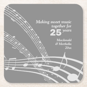 Porta-copo De Papel Quadrado NOTAS DE MÚSICA Modernas 25 SILVER Aniversário