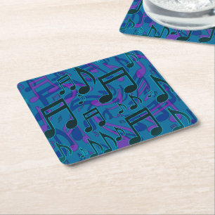 Porta-copo De Papel Quadrado Notas Musicais Azul Verde Roxo Padrão Musical