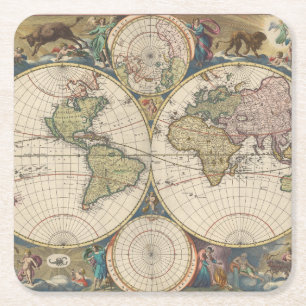 Porta-copo De Papel Quadrado Novissima Totius Terrarum Orbis Tabula