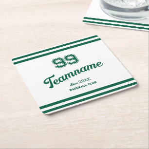 Porta-copo De Papel Quadrado Número de jogador personalizado do Green Baseball
