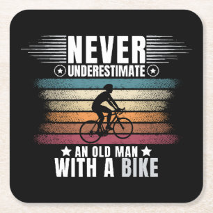 Porta-copo De Papel Quadrado Nunca Subestime um Homem Velho numa Bicicleta
