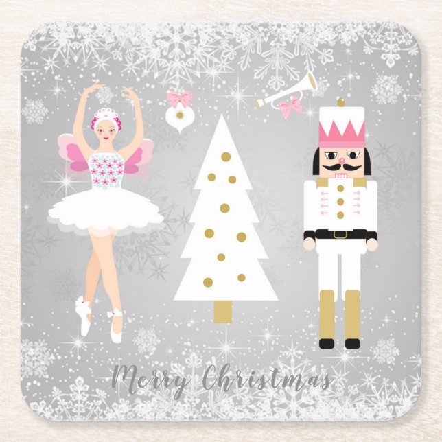 Porta-copo De Papel Quadrado Nutcracker, bailarina, árvore de Natal (Frente)