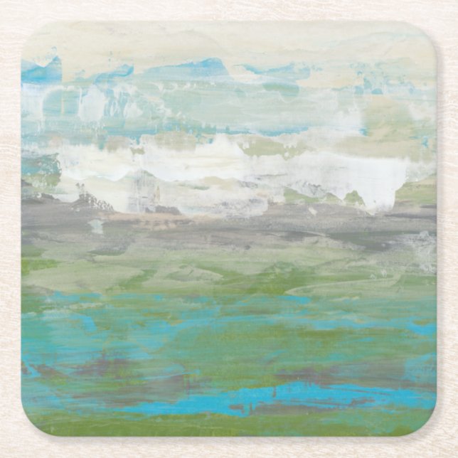 Porta-copo De Papel Quadrado Nuvens Brancas Superando Uma Linda Paisagem (Frente)