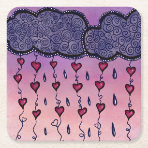 Porta-copo De Papel Quadrado Nuvens, corações e gotas de chuva