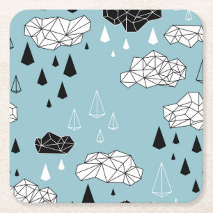 Porta-copo De Papel Quadrado Nuvens geométricas e chuva, padrão perfeito.