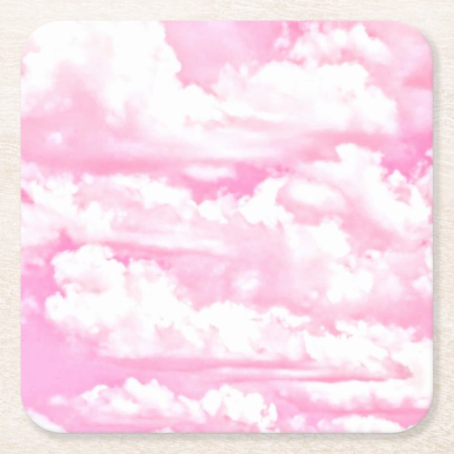 Porta-copo De Papel Quadrado Nuvens Rosa Festivas (Frente)
