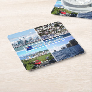 Porta-copo De Papel Quadrado NZ Auckland Skyline - Wellington panorama -