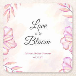 Porta-copo De Papel Quadrado O amor está em flor Watercolor Floral Chás de Casa