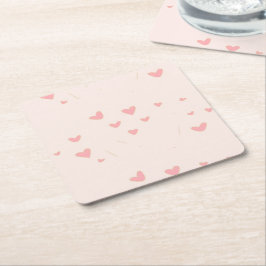 Porta-copo De Papel Quadrado O amor está no ar, corações cor-de-rosa