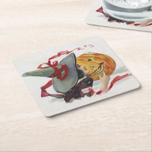 Porta-copo De Papel Quadrado O Beijo da Bruxa: Um Jack o Lanterna no Halloween